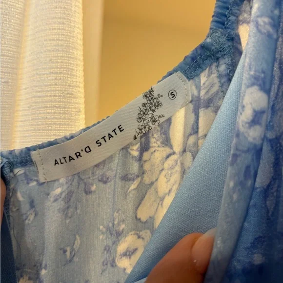 Altar'd State Sky Blue Floral Tie-Front Midi Dress - Picture 7 of 7